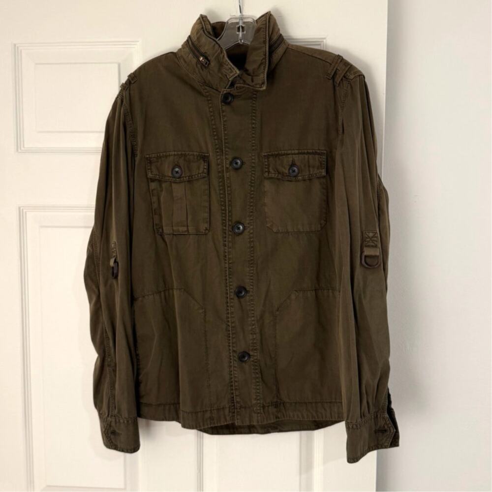 GUESS Olive Green Military Utility Field Jacket Cargo Coat Size M Safari Army